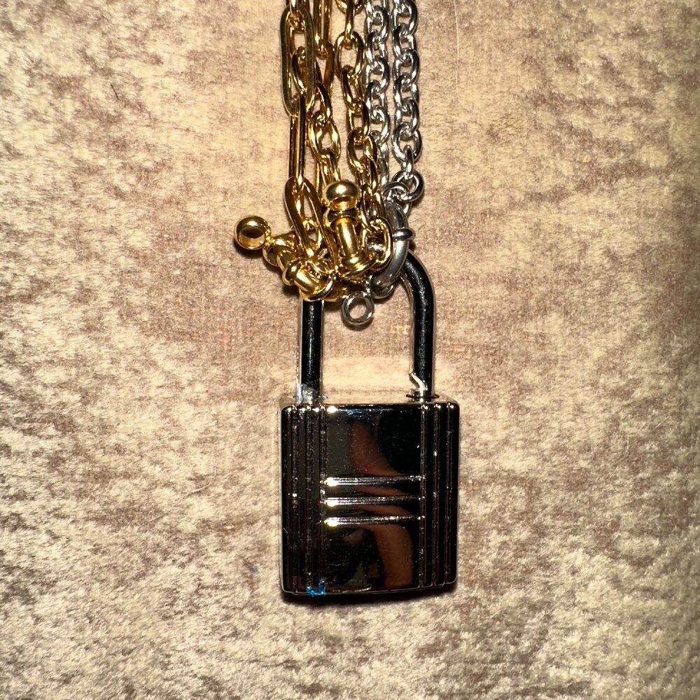 Designed by me Triple Chain Lock charm necklace